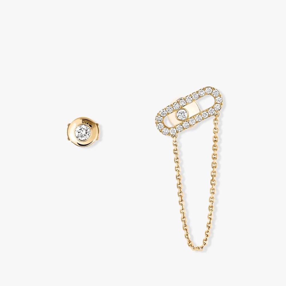 Messika Paper Clip Oval Chain Stud Iced Loop Oval Crystal Eye Irregular Earrings - Picture 15 of 15
